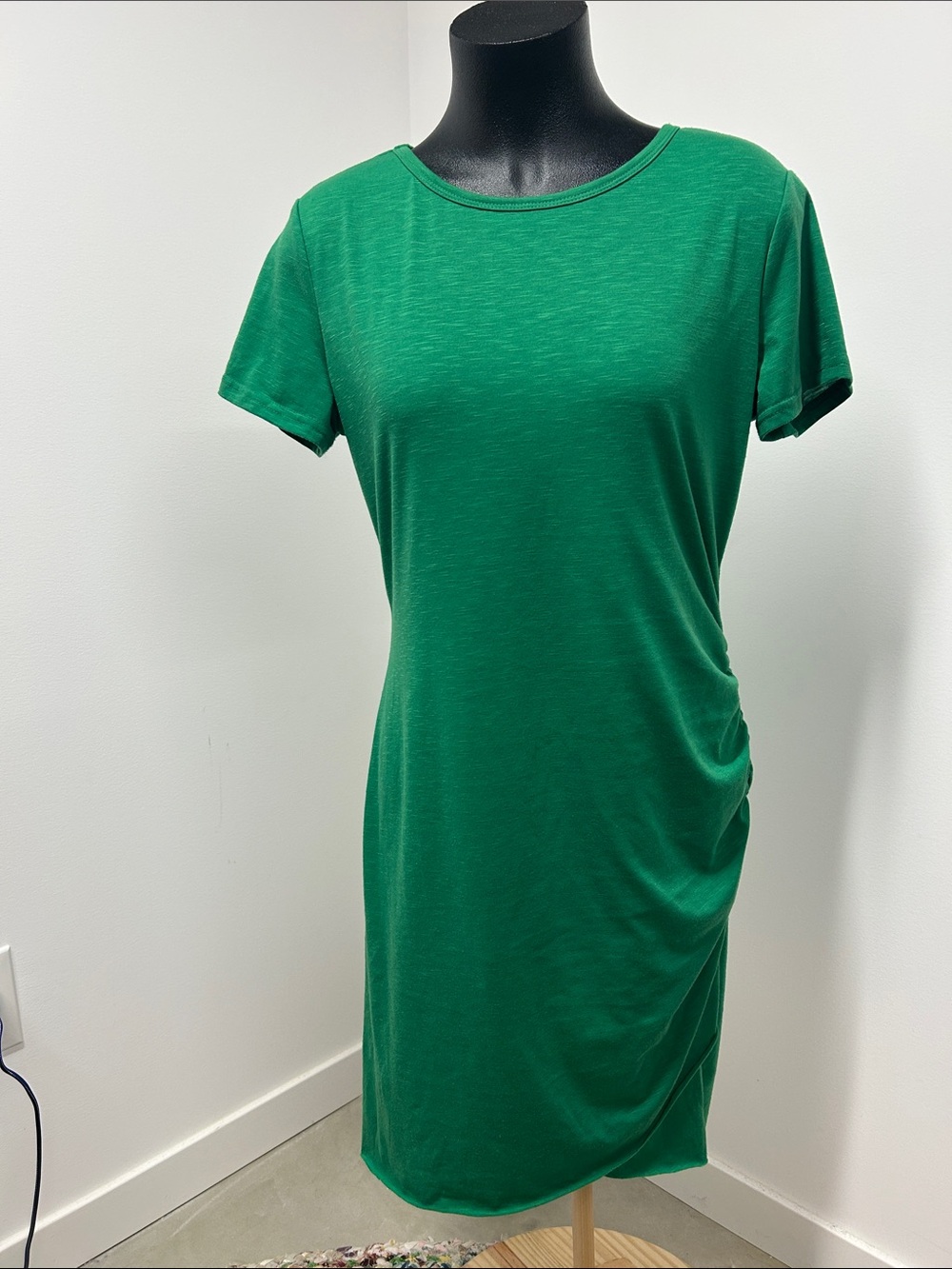 BTFBM Emerald Green Ruched Bodycon Short Sleeve Midi Dress Size Large